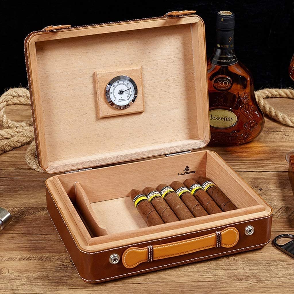 HMTE Humidor per sigari Umidificatori per portasigari Portasigari Portatile Porta sigari da Viaggio in Pelle con capacità di 30 Pezzi