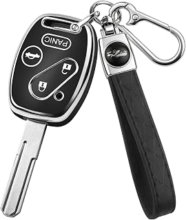 for Honda Key Fob Cover with Keychain, TPU Car Key Case Protector, for 2003-2012 Accord 2006-2013 Civic 2005-2015 Pilot CR-V Odyssey Ridgeline Fit CR-Z Insight Element (Silver - Black, 4 Button)