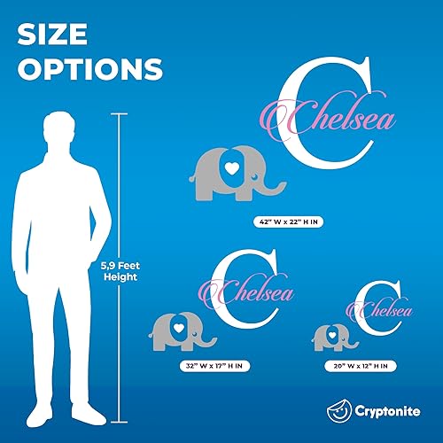 Miniatura 4 de Calcomanía de pared personalizada con nombre de elefante e inicial, niña, para habitación del bebé, para el hogar, dormitorio, niños (MM30) (ancho