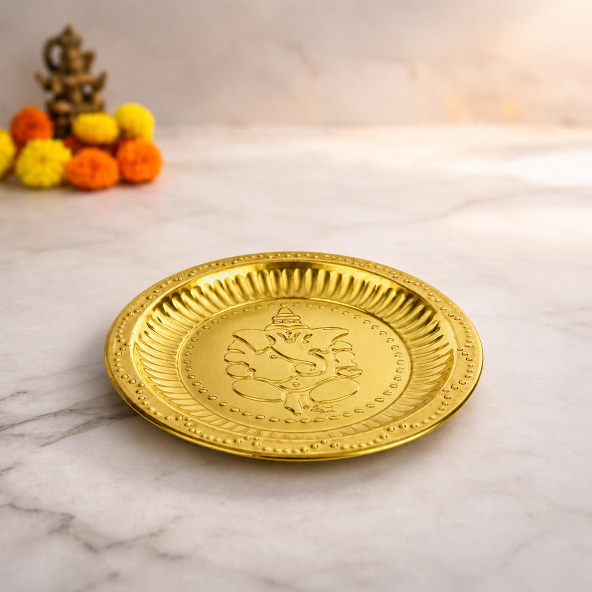 Brass Ganesha Pooja Thali - Home Temple Decor -1 Brass Ganesha Pooja Thali - Home Temple Decor -1