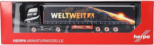 Herpa modèle réduit Camion Mercedes-Benz Actros L 18 Gigaspace Semi-remorque bâchée « Ferntrans Haas/weltweit », Miniature à l’échelle 1:87, pièce de Collection, Made in Germany, Plastique - 5
