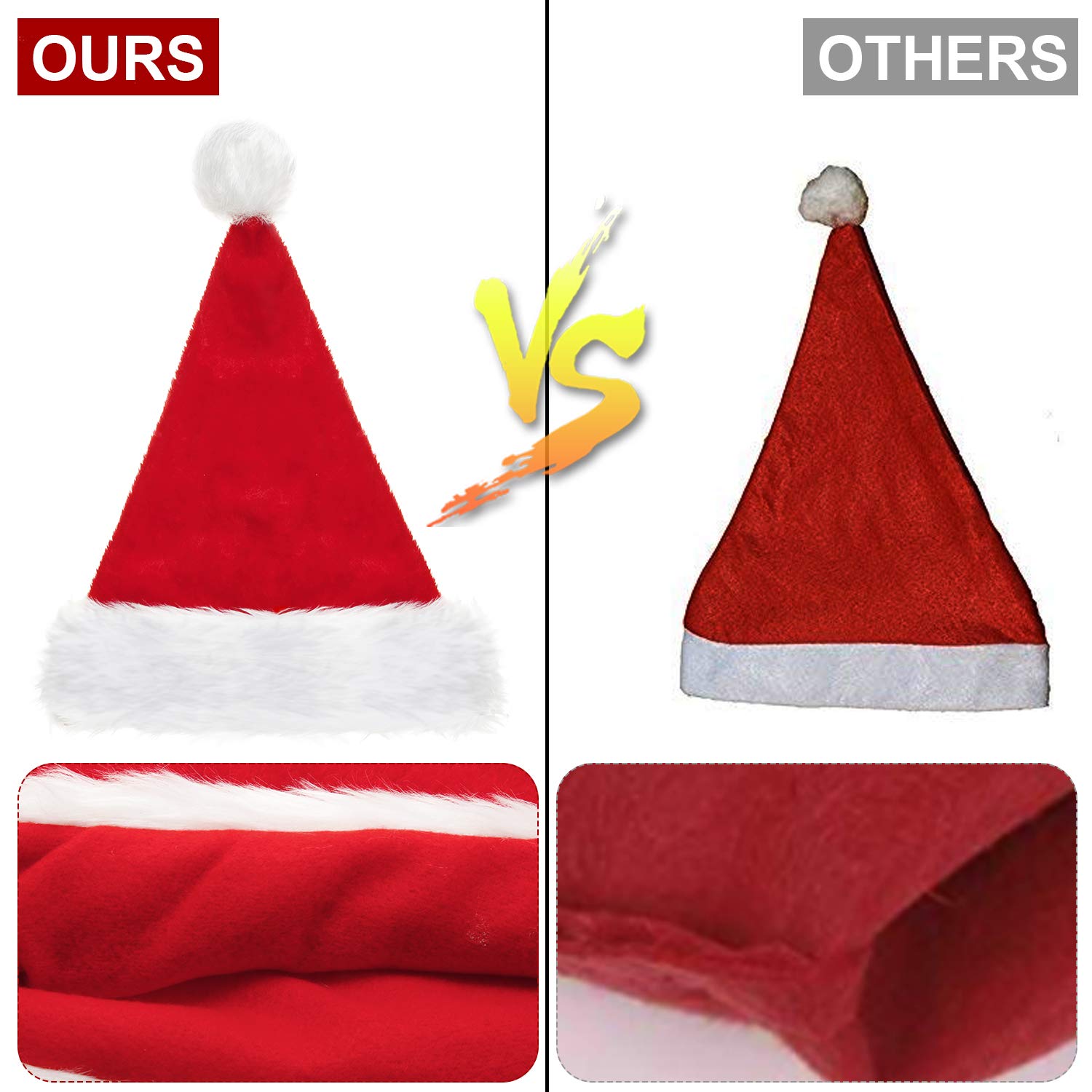 SATINIOR 2 Santa Hat Christmas Cap Unisex Xmas Holiday Hat Bulk for New Year Party Supplies Christmas Decoration (red, 12.6 X 17.7 Inch) 2