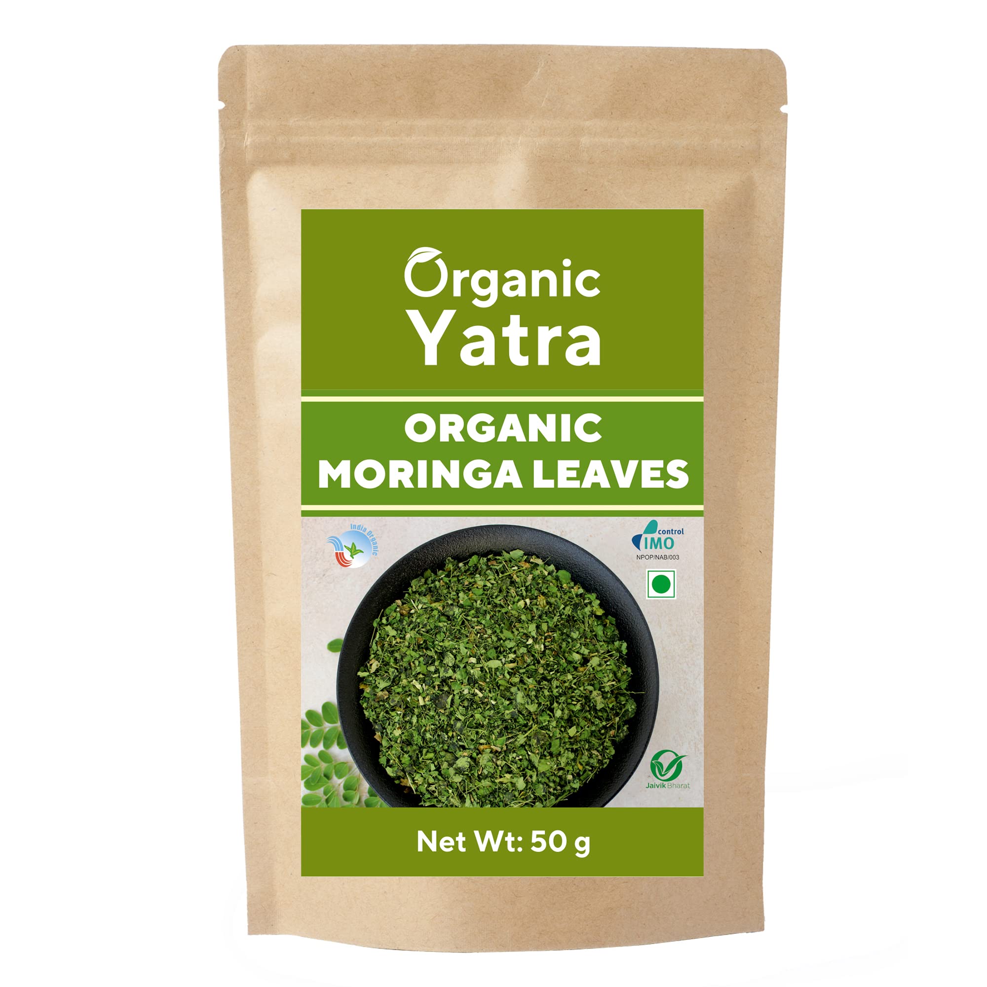 Organic Yatra Certified Organic Moringa Leaves 50 grams, Pure Moringa Dry Leaf, Dried Drumstick Tree Leaves, Natural Super-Food – For Making Herbal Tea, Smoothies, Soups