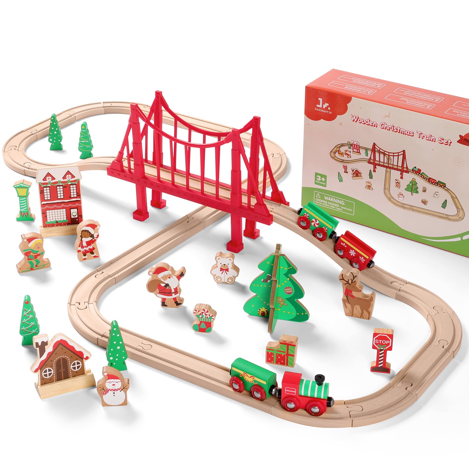 Amazon.com: SainSmart Jr. Wooden Train Set 50 Pcs Train Set - Toy