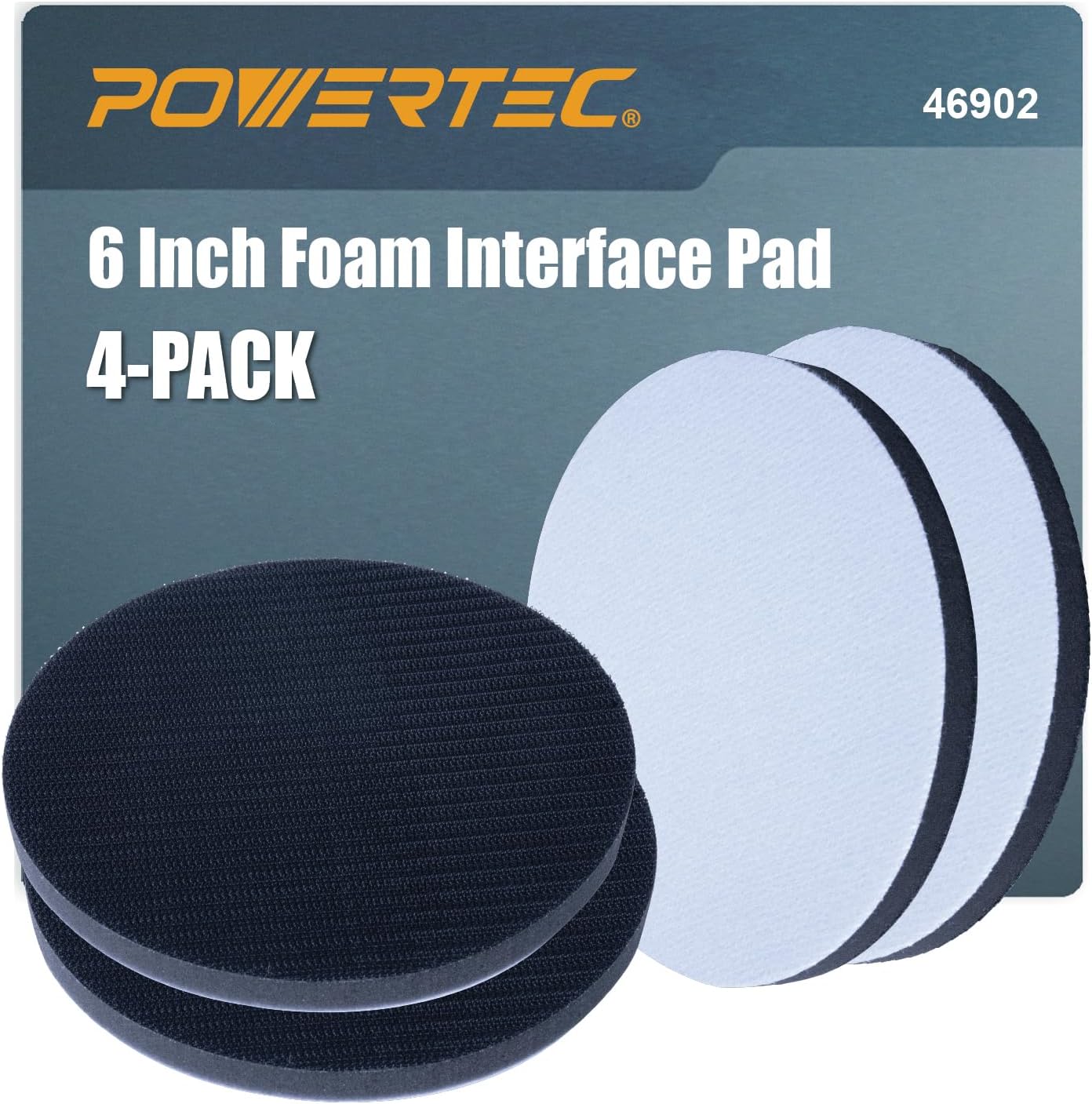 POWERTEC 6 Inch Foam Interface Pad, 4PK, Hook and Loop Backing Pad for 6 Inch Orbital Sander – High-Density PU Cushion Replacement Foam Pads for Contour Sanding & Dust Extraction (46902)