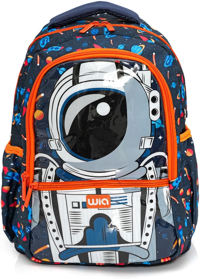 Wia Lacivert-Turuncu Astronot Desenli Erkek Çocuk Okul Çanta Seti (3 Parça)