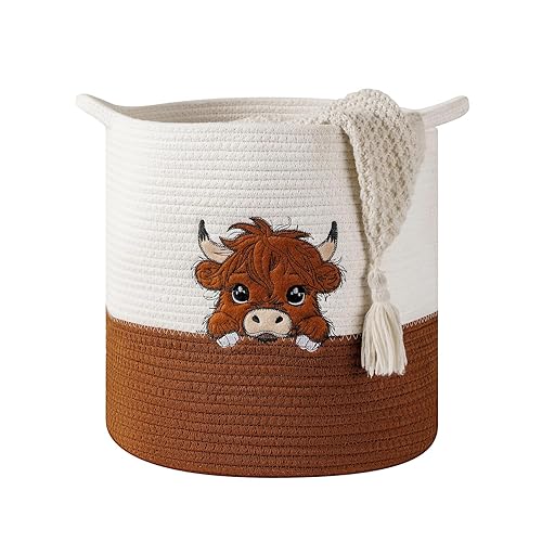 Miniatura 10 de INough - Cestas de almacenamiento de juguetes tejidas de cuerda de algodón para niños, cestas de manta para sala de estar, organizador de juguetes