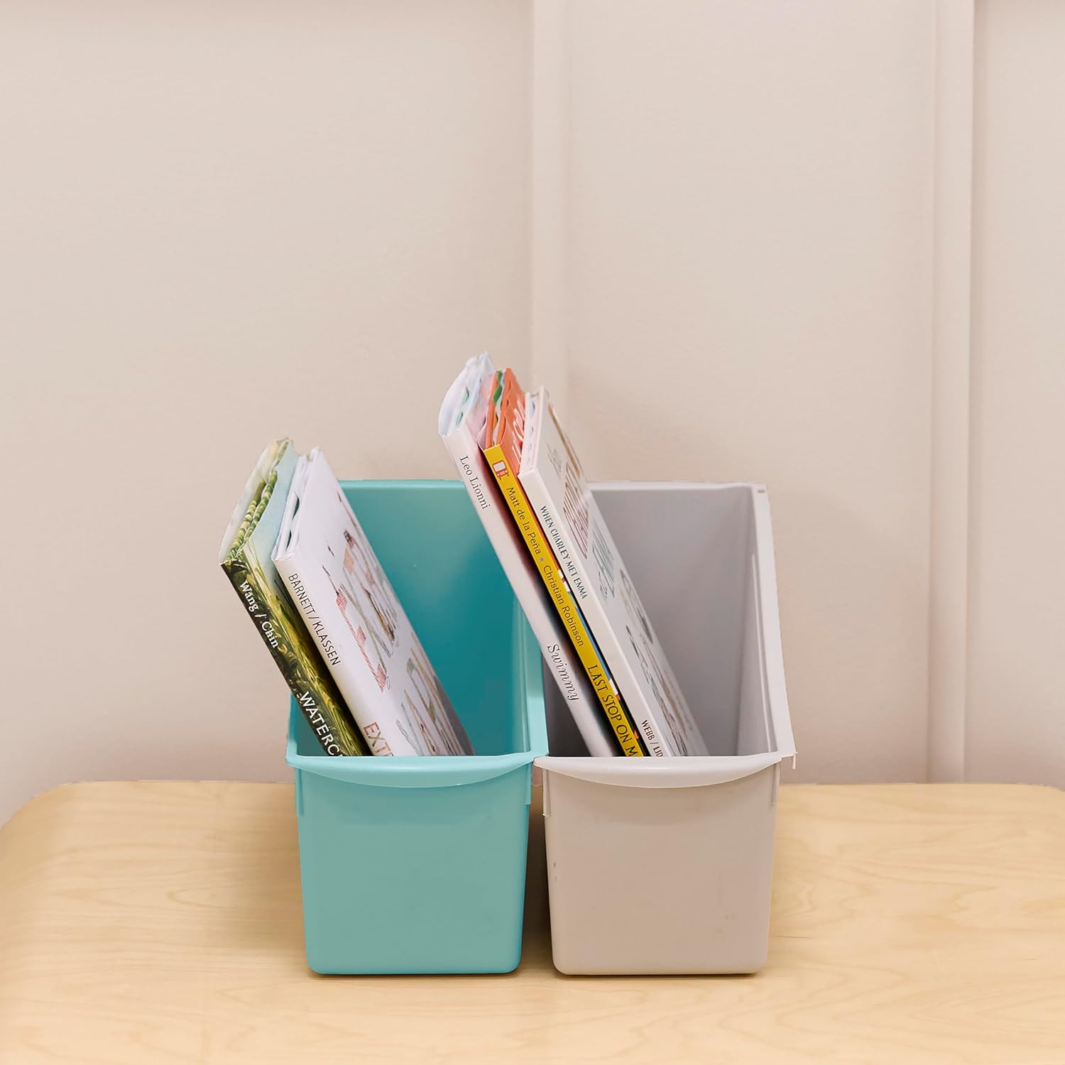 Linking Storage Book Bins, Interlocking Plastic Organizer, Magazine Holder, Contemporary, 10-Piece