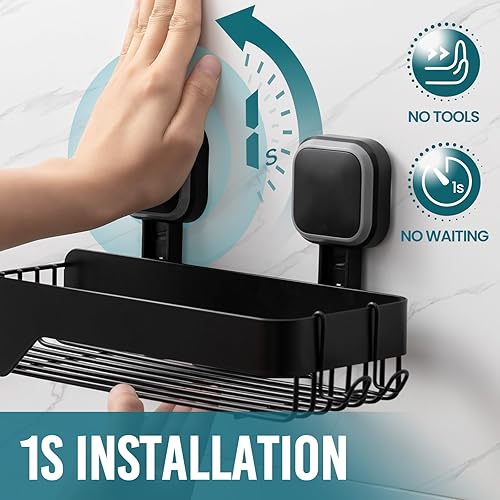 Miniatura 2 de TAILI Paquete de 2 estantes de ducha de acero inoxidable a prueba de óxido, cesta de pared sin perforación, gran capacidad, con ventosa extraíble,