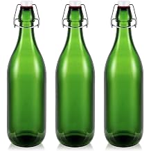 Teenyyou 3 Pcs Green Glass Bottles, 33.75 oz Swing Top Airtight