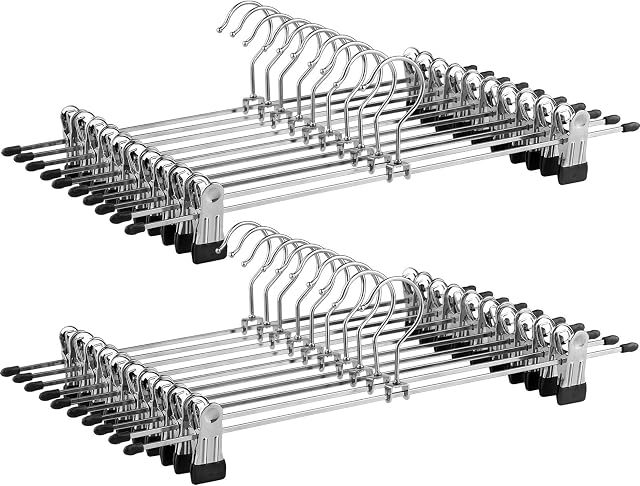 SONGMICS Metal Trouser Hangers for Trousers Socks Skirts 40 cm Extra Wide (the Extended Version) Anti-Slip Skirt Hangers, Chrome-Plated Silver CRI006-20