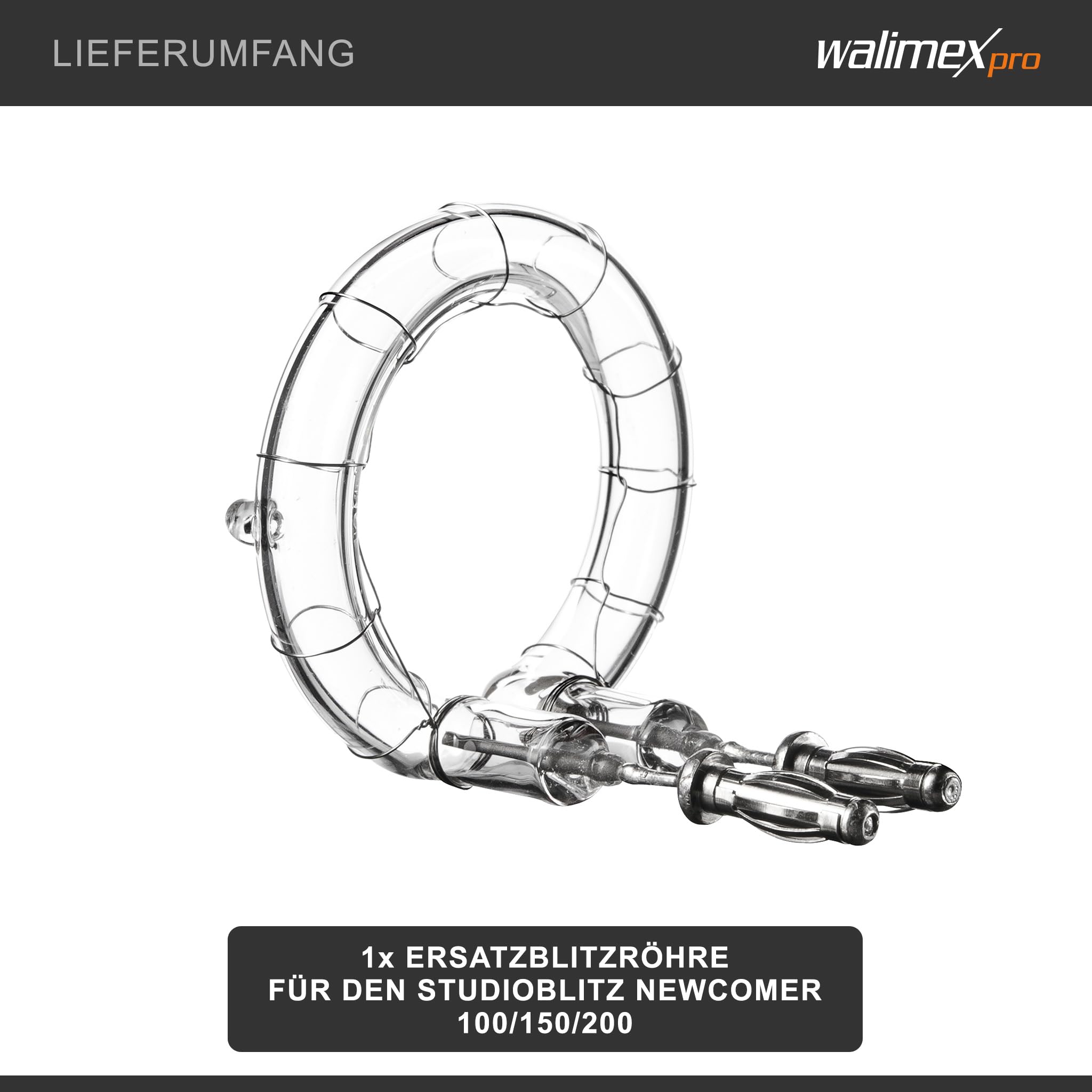 Walimex pro Ersatzblitzröhre für den Studioblitz Newcomer 100/150/200, VT-100/150/200, Leistungsaufnahme 100W, Farbtemperatur 5400-5800 K, Ersatz Blitz leicht zu wechseln