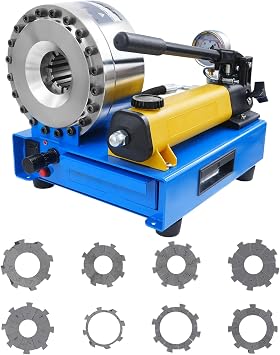 Hydraulic Hose Crimper with 8 Sets of Dies, High Pressure Hydraulic Hose Crimping Tool, 0.01mm Accuracy, Handheld Hose Crimping Machine for Automotive, Industrial & Plumbing Pipes Sliver