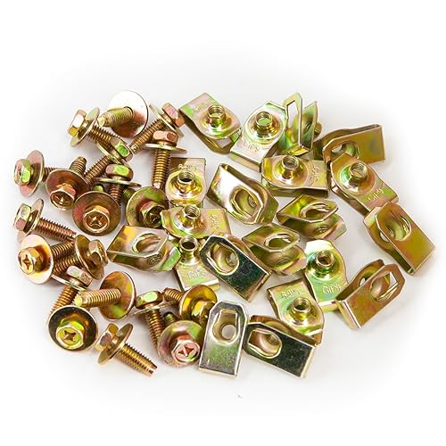 Miniatura 5 de 20 pernos de cuerpo M6-0.039 x 0.787 in de largo, hexagonal de 0.394 pulgadas, arandela de 0.67 pulgadas, 20 clips de tuercas en U para el motor