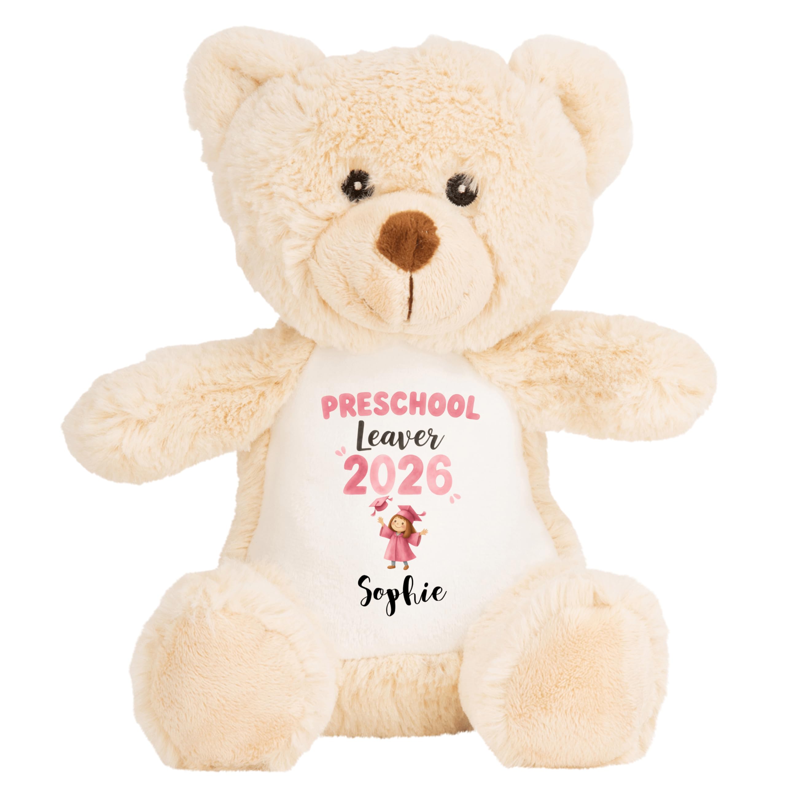 Leaving Preschool Gift Cuddly Toy - Personalised Pre School Graduate 2026 Pink Girl Customised Teddy Toddler and Kids Plush Named Nursery Starting School Leaver Party Last Day Soft Plushie - Brown Ted