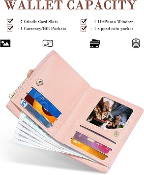 conisy Cute Small RFID Wallet for Women,Bifold Purse for Teen Girls Ladies (cat Pink)