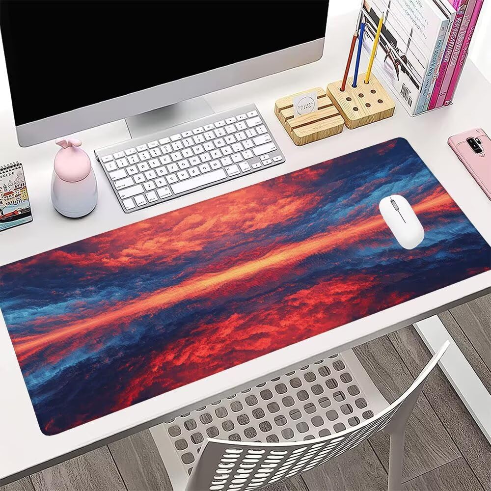 Alfombrilla de Mouse para Juegos, Rosso, XXL, Antideslizante, Impermeable, Diseño de Tramonto, Extendido, Grande, 1200x600x3mm, para PC, Laptop, Ufficio, Famiglia d-546