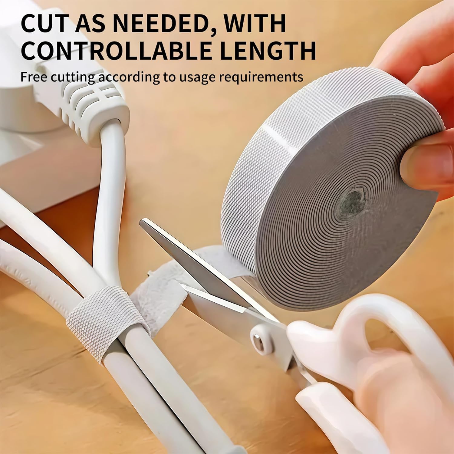 Reusable Hook and Loop Cable Ties, 5FT Long x 0.6 Inch Wide Self-Gripping Fastening Straps - Strong Double Sided Cable Management Wire Wraps for Home, Office, Car, TV - (Gray, 1 Roll)