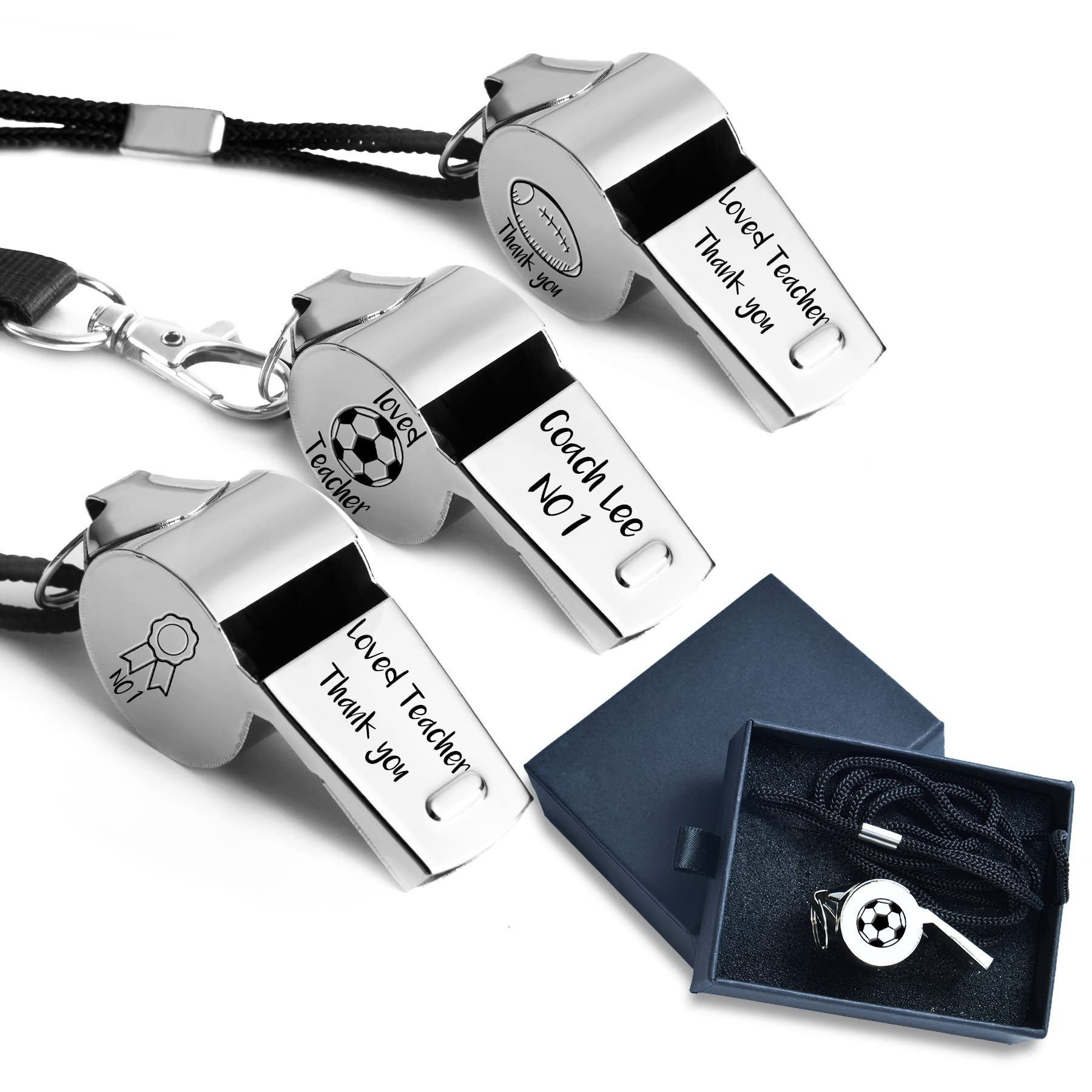 Personalized Coach Whistle Soccer Engraved Custom Gifts Teacher Appreciation Sports Rugby Basketball Football Stainless Steel Loud Crisp Sound Metal Text on Three Sides 1PC