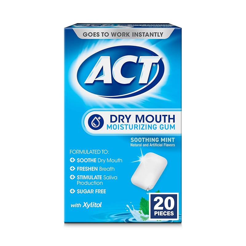 ACT Dry Mouth Moisturizing Gum, 20 Pieces, With Xylitol, Sugar Free Soothing Mint Mint 1 Count (Pack of 20)