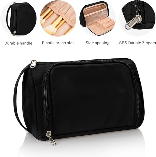 Miniatura 3 de CUBETASTIC Bolsa de maquillaje pequeña, bolsa de maquillaje, organizador de cosméticos de viaje para mujeres y niñas (tela Oxford, negro)