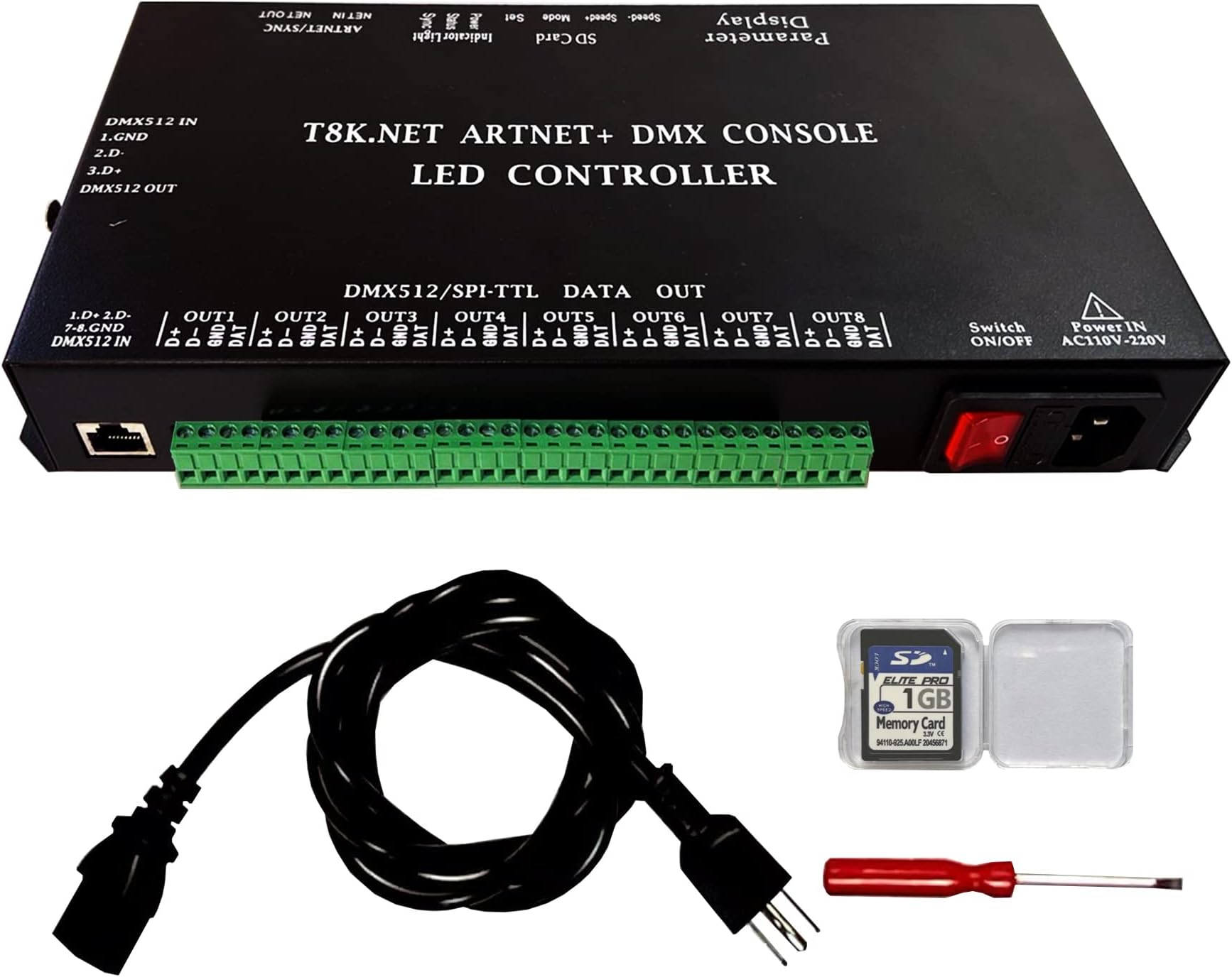 T8K.NET ARTNET+DMX CONSOLE LED CONTROLLER, Online: Madrix Artnet Programmable Controller, Offline: SD Card for Most Mainstream IC (Optional) RGB LED Lights Strip, DMX Console Controller