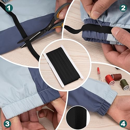 Miniatura 6 de Airisoer Banda elástica de 1/2 pulgada para costura, bandas elásticas de alta elasticidad de 12 yardas para cinturas, pantalones, ropa y Negro