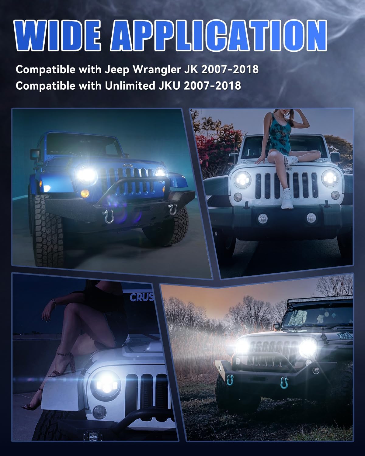 SUPAREE DOT Round Led Headlights with Hi/Lo Beam Anti-Glare True Z-shaped Cutoff Line H6024 7 Inch Black Head Lights, Plug & Play Compatible With Jeep Wrangler JK JKU TJ LJ CJ Hummer H1 H2, 2Pcs