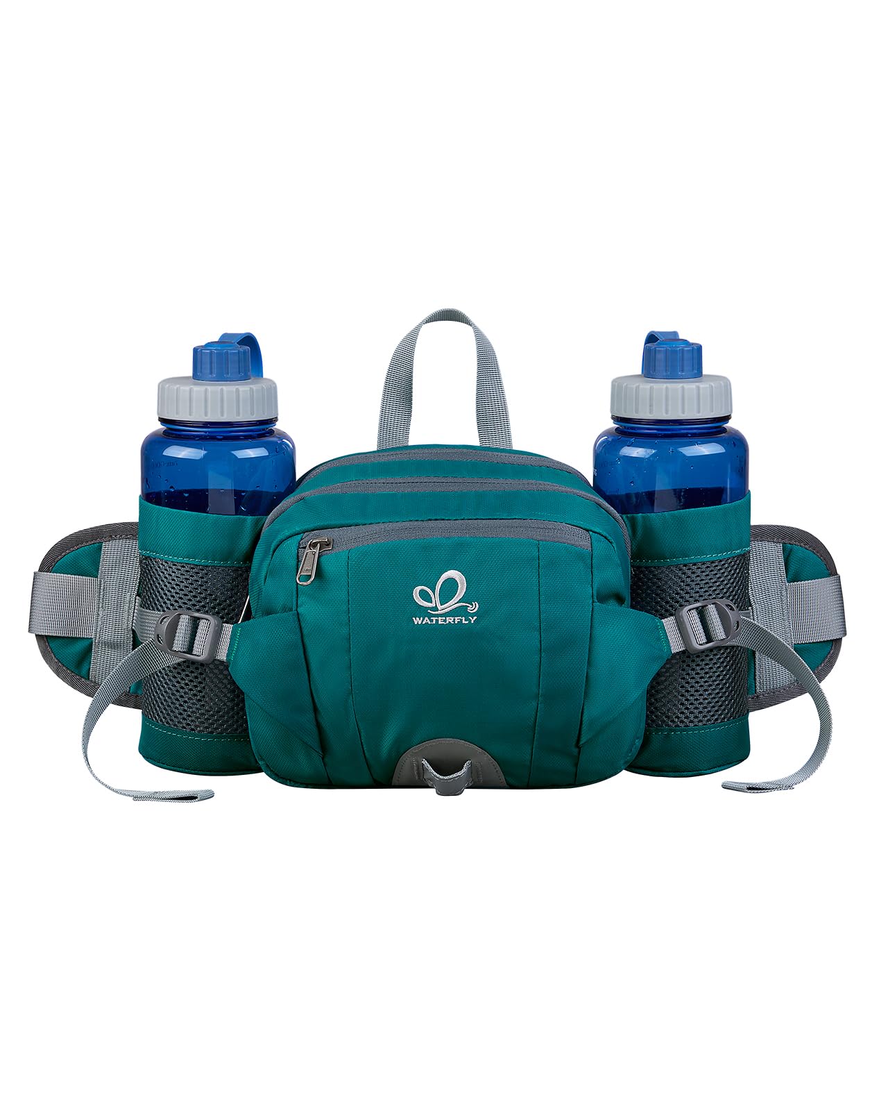 WATERFLY Fanny Pack Waist Bag: Fannie Pack 2 Water Bottle Holders Lumbar Belt Hiking Walking Running Jogging Camping Large Woman Man (Bottle Not
