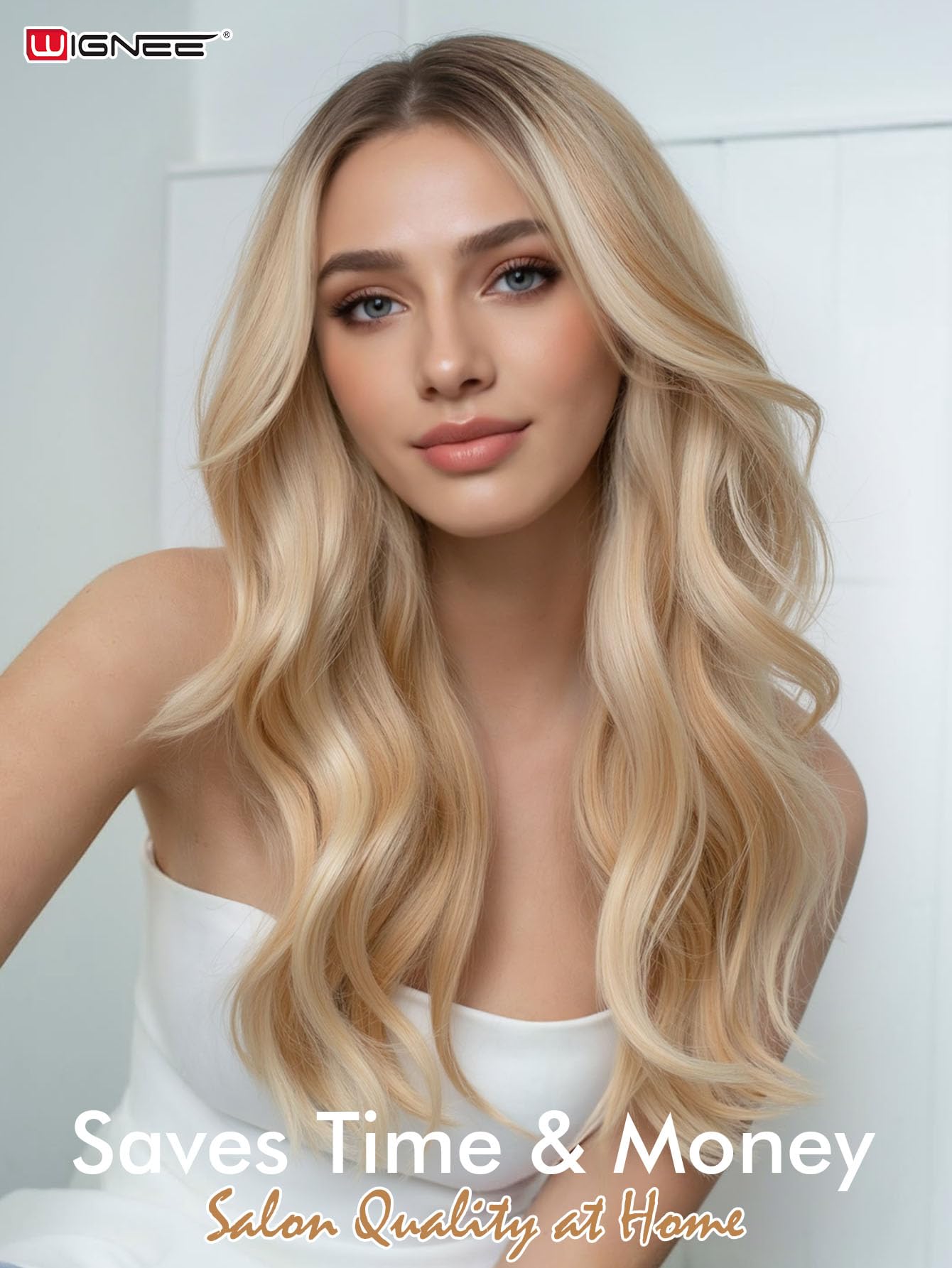 WIGNEE Przedłużenie włosów ludzkich Podwójne niewidoczne PU OVO 100% Remy Włosy ludzkie do wplecenia 2 sztuki Bez kleju Naturalne ludzkie włosy przedłużające Genius Micro Bead(51 cm, 18/613)