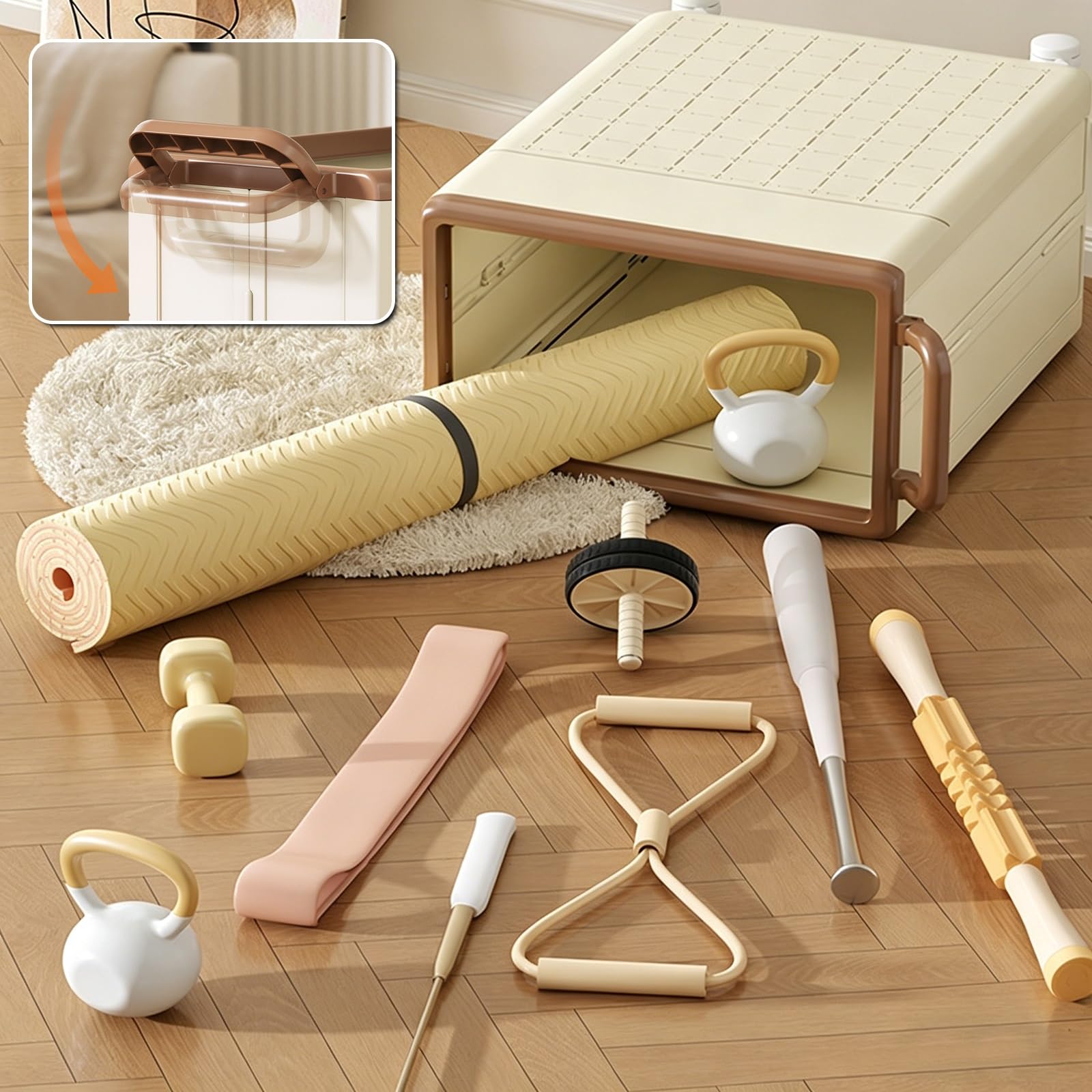 Faltbarer Wäschekorb mit 360° Rädern Wäschesammler Schmal aus Kunststoff mit Tragegriffen Mobiler Wäschekorb Klein für Wohnzimmer Schlafzimmer Waschküche Wohnung(Beige)