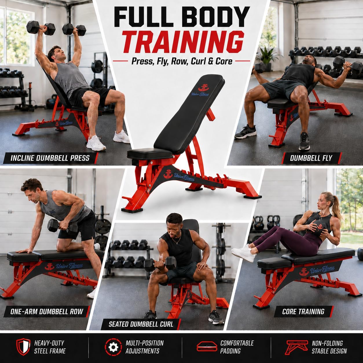 Adjustable Weight Bench 1300 lb Capacity, 40-Position Workout Bench with 10 Backrest & 4 Seat Angles, Heavy Duty Strength Training Bench for Home Gym, Garage Gym, Incline Flat Dumbbell Workouts