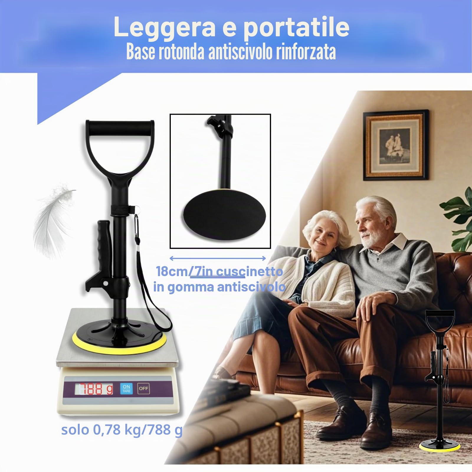 Supporto regolabile in altezza e rialzo per la mobilità (41-61 cm) – Dispositivo di assistenza per anziani con base antiscivolo, aiuta anziani e disabili a stare in piedi, camminare in