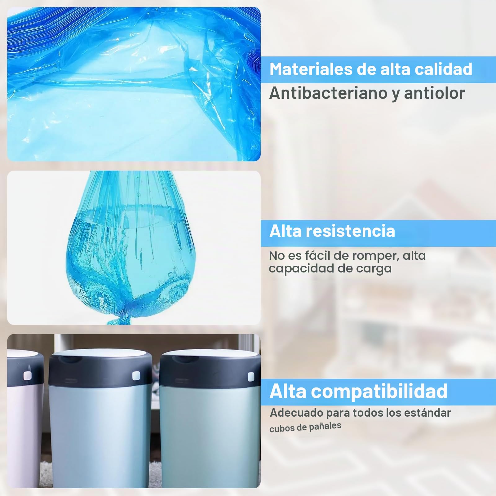 10 Recambios Contenedor de Pañales, Bolsa de Relleno para Papelera Pañales Bebe Compatible con Angelcare et Tommee Tippee et Litter Locker II Recambios