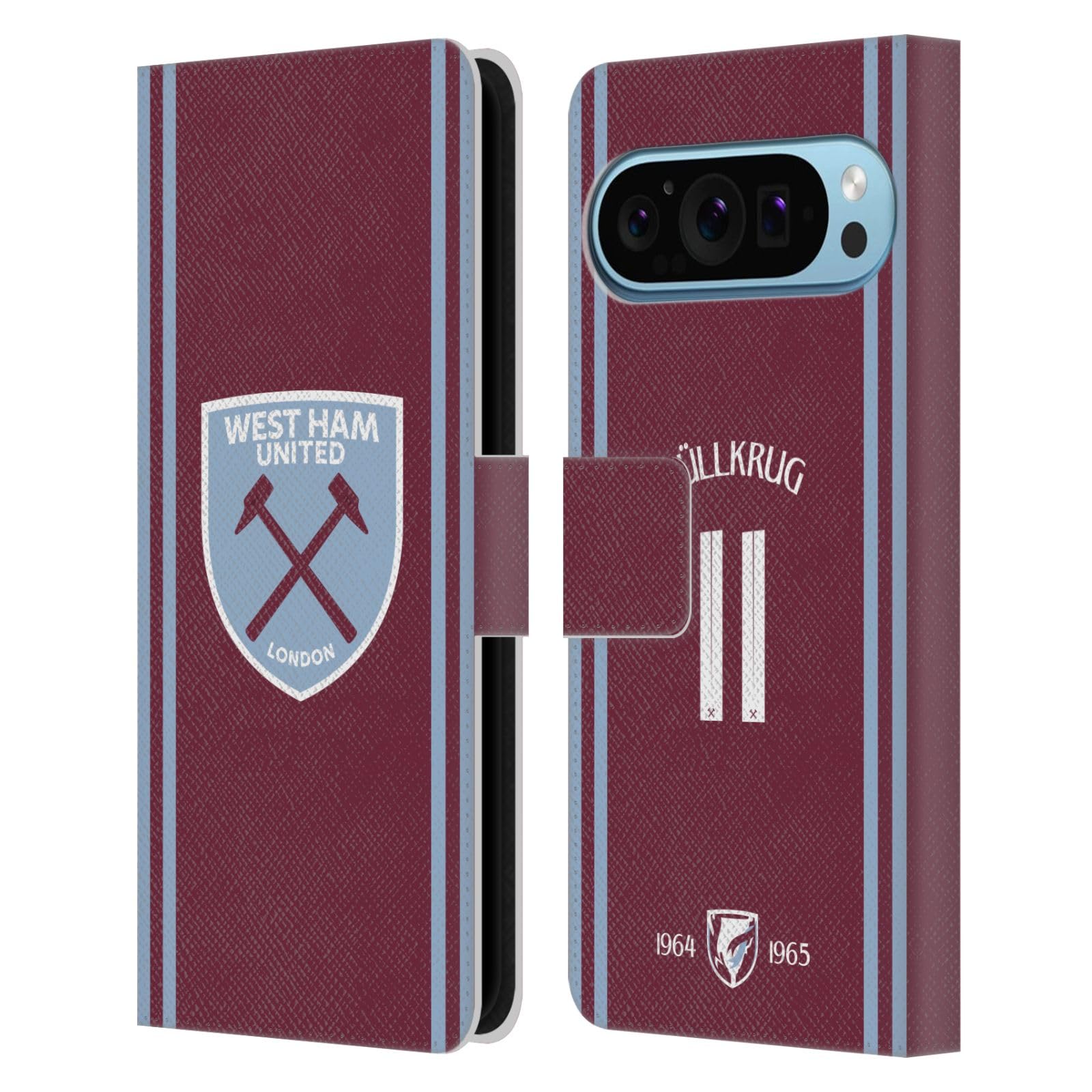 Head Case Designs Officially Licensed West Ham United FC Niclas Füllkrug 2024/25 Players Home Kit Leather Wallet Case Compatible With Google Pixel 9 / Pixel 9 Pro