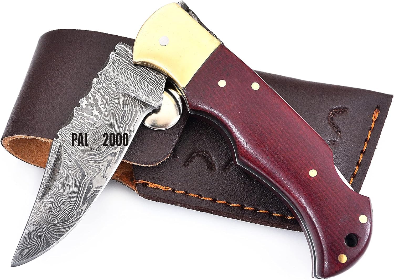 PAL 2000 KNIVES Coltello tascabile pieghevole in acciaio Damasco fatto a mano personalizzato con fodero 4007