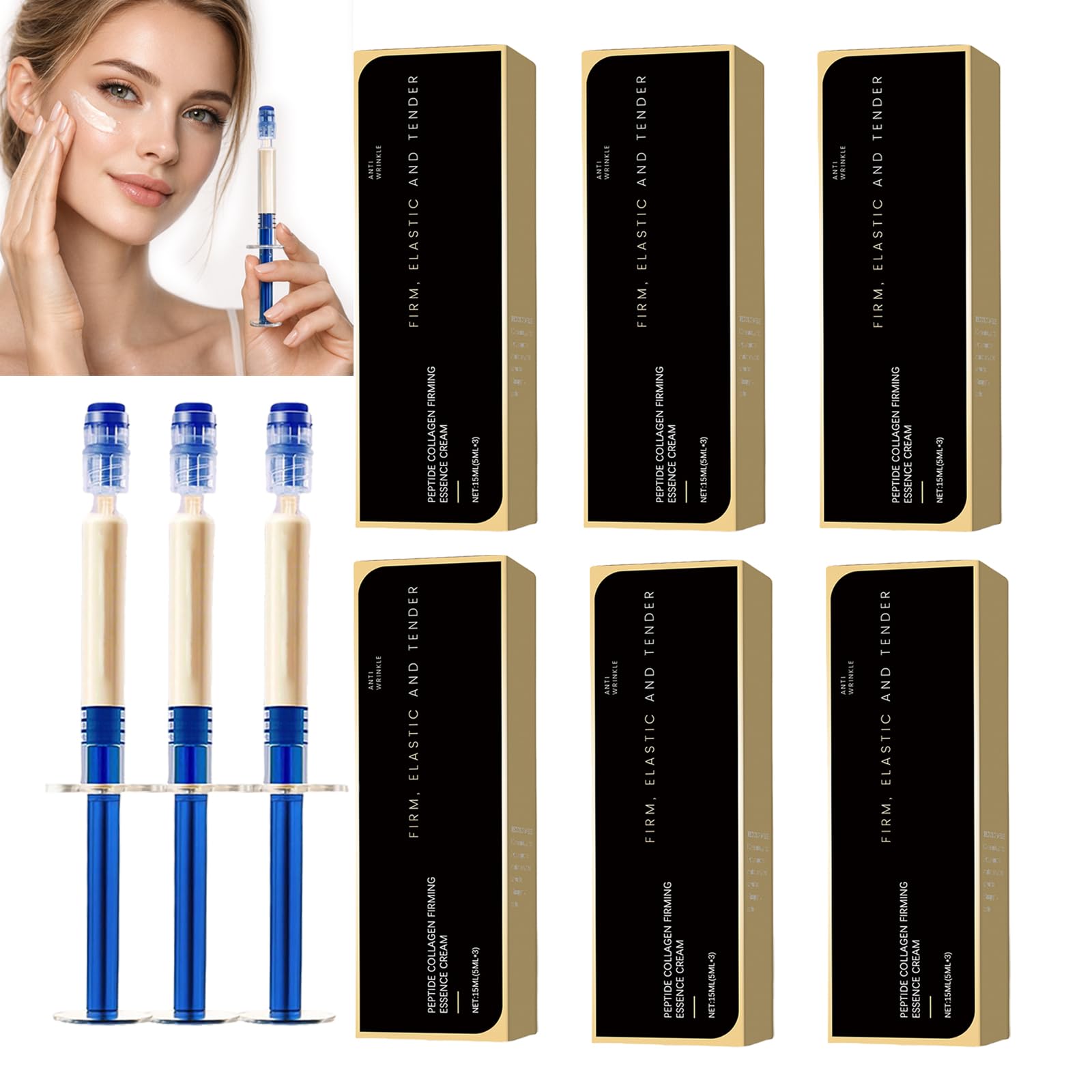 Esencia Antiarrugas Peptido, Sérum Facial De Colágeno Para Reafirmar Y Lifting, Crema Hidratante Hidratante Para Líneas Finas, Reduce Las Líneas Finas Y Arrugas Para Todo Tipo De Piel (6pcs)
