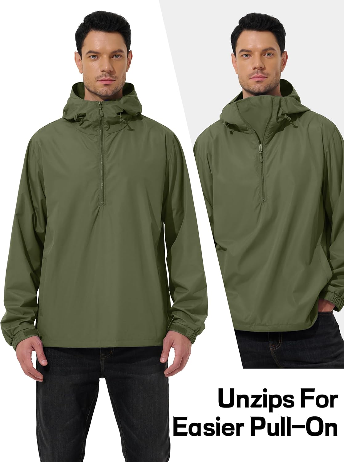Men's Pullover Rain Jacket Waterproof Windbreaker Lightweight Packable Raincoat for Cycling Running Hiking Golf - Image 2