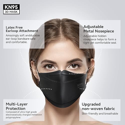 Miniatura 3 de Keangs - KN95 - Mascarillas para adultos y adolescentes, transpirables, protectoras, desechables, paquete de 100 unidades, color negro