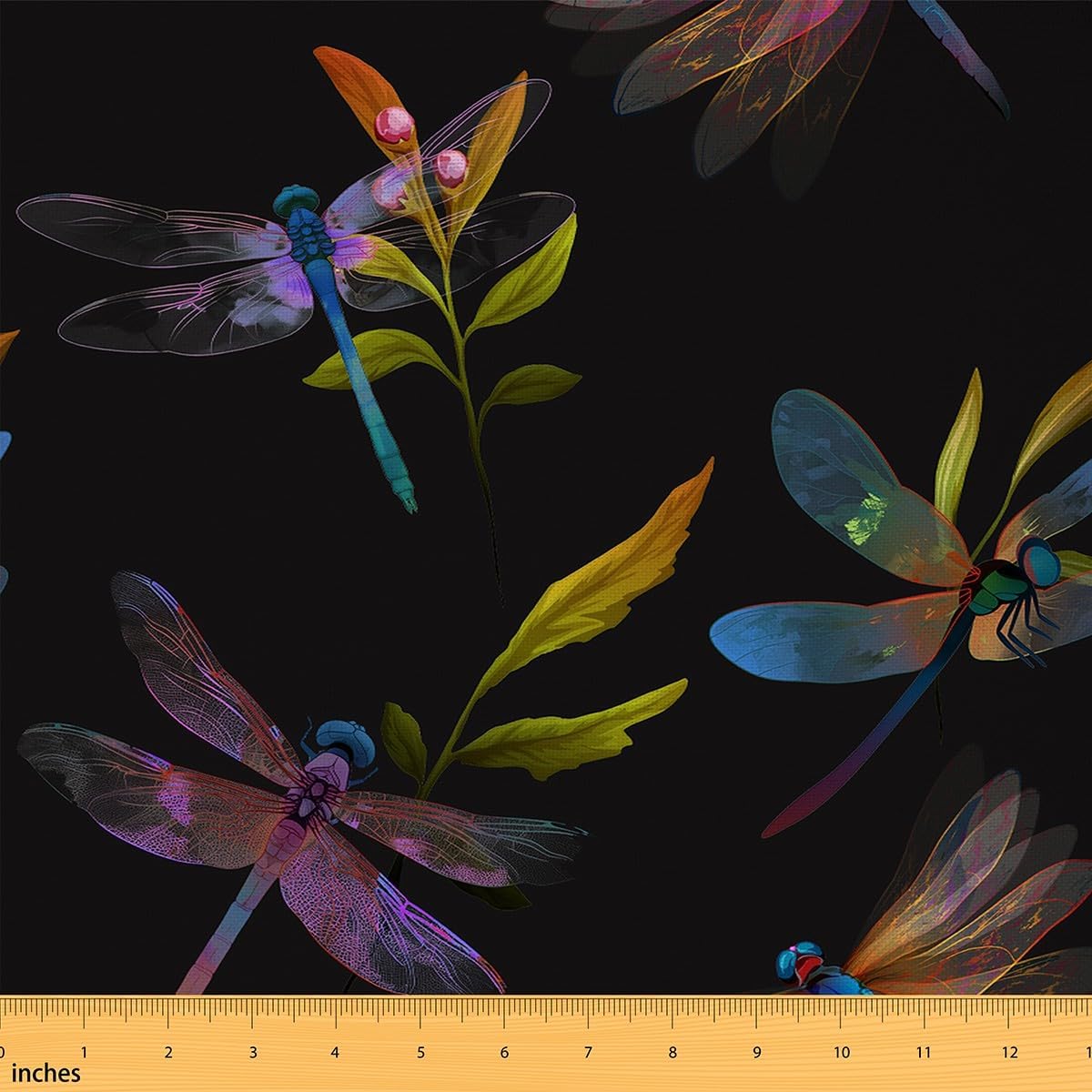 Wild Dragonfly Decorative Fabric by The Yard 3D Purple Blue Gradient Animal Indoor Outdoor Upholstery Fabric Green Leaves Pink Flower Plant Fabric for Quilting Sewing Arts DIY Craft,3 Yards