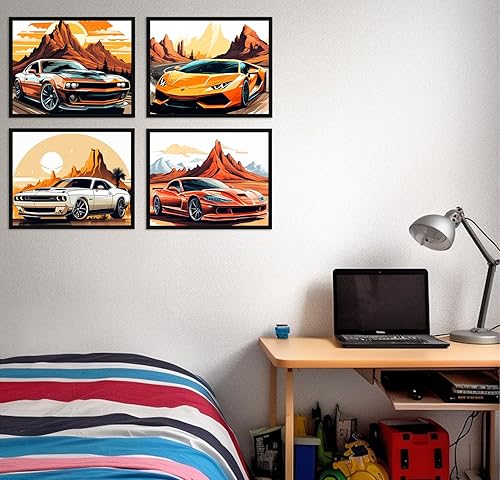 Miniatura 6 de CNTG Design Pósteres retro para automóvil, juego de 4 (10 x 8 pulgadas, sin marco) impresiones artísticas clásicas de pared para habitación de