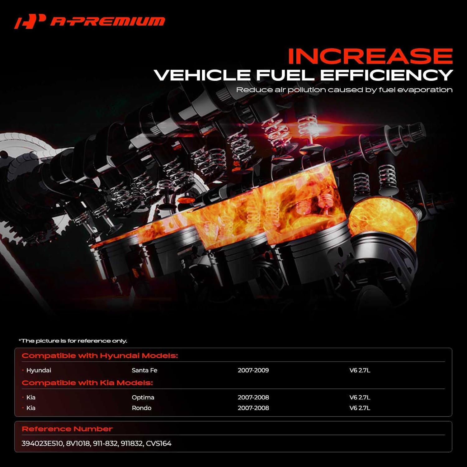 A-Premium Vacuum Switching Valve Compatible with Kia Optima 2007-2008, Rondo 2007-2008 & Hyundai Santa Fe 2007-2009, 2.7L, Right Side Head