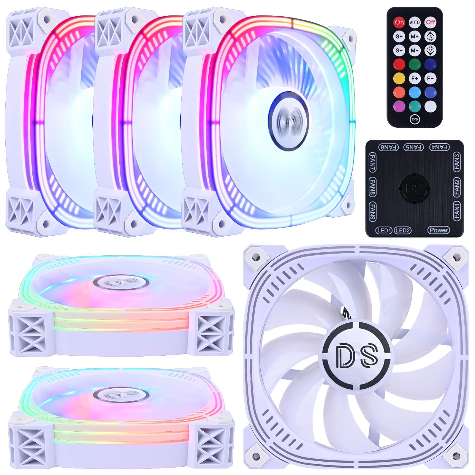 DS Addressable RGB 120mm LED Fans (6 Pack, G Series) with Controller for PC Cases, CPU Coolers & Radiators