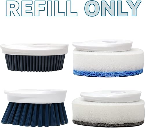 Miniatura 2 de CBC Crown Cepillo dispensador de jabón para lavar platos con 4 cabezales de cepillo y juego de recarga adicional (solo cepillo de repuesto)