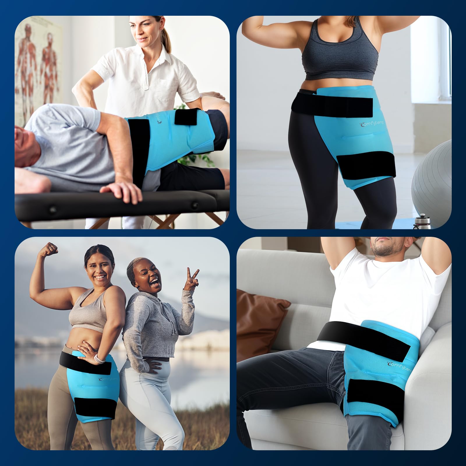 Comfytemp Gran manguito de refrigeración para caderas, para Ciática, Reemplazo de Cadera, Fracturas, Alivio del Dolor, Reutilizable para Terapia Fría y Caliente, Regalo de Frío