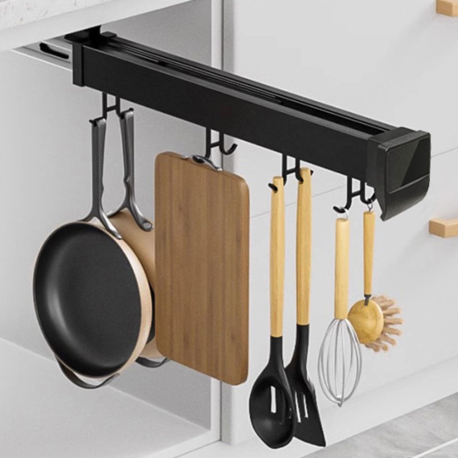 LHBM Pull Out Pots and Pans Organizer Hanging with 8-20 Adjustable Hooks for Home Kitchen Wardrobe Closet Laundry Cupboard Load 30kg/66Ibs Space-saving A,46cm