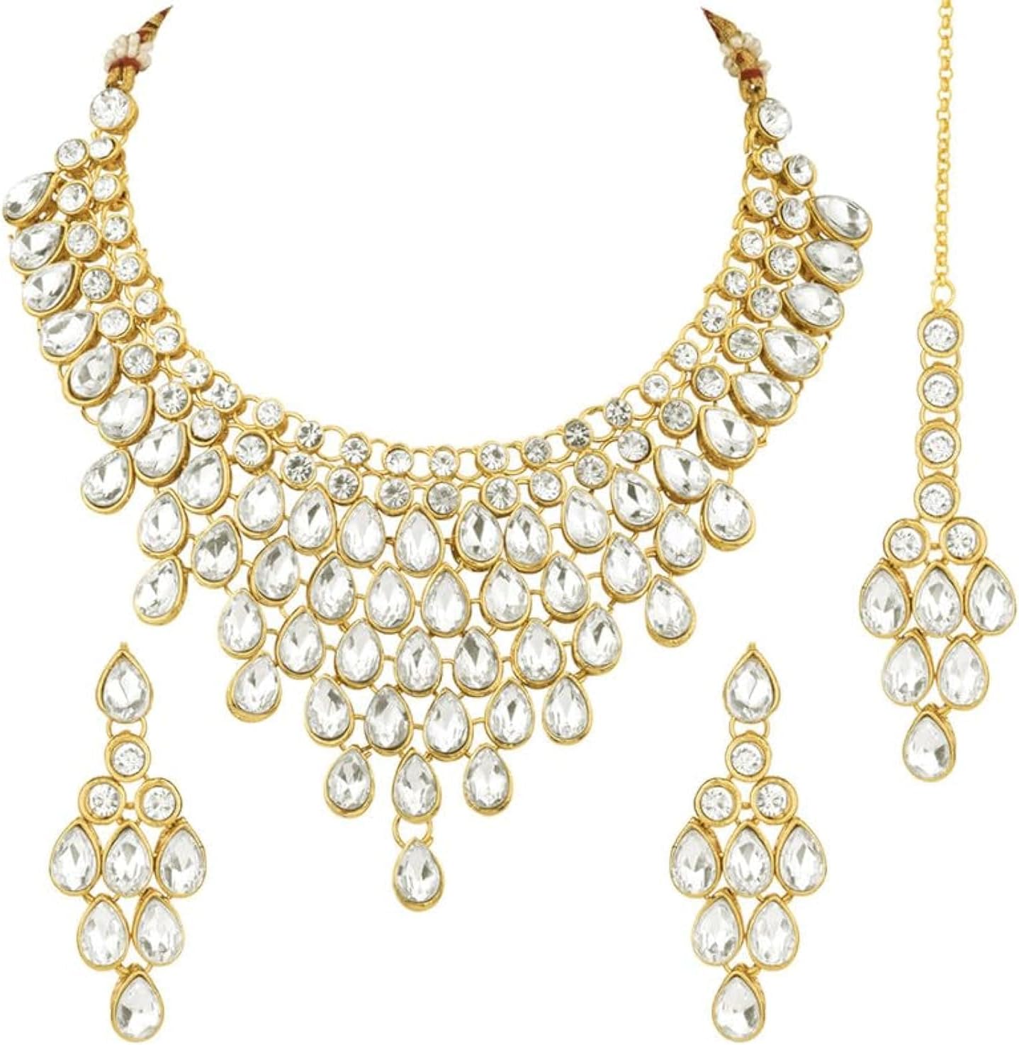 Aheli Exquisite Wedding Party Wear Faux Kundan Studded Necklace with Maang Tikka Set Indian Ethnic Traditional Jewellery Gift for Women