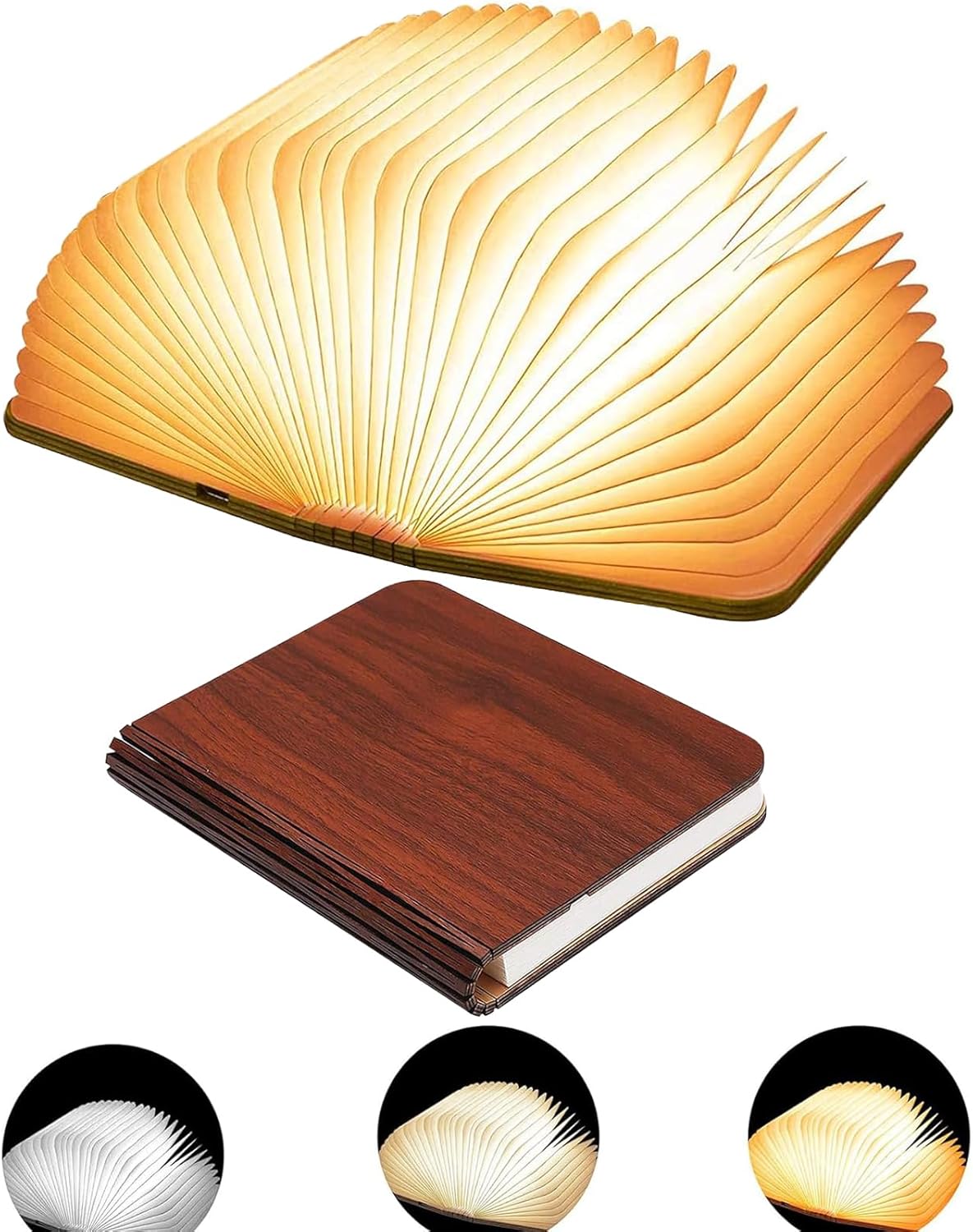 5.7Inch Wooden Book Light, 3 Colors Folding Book Lamp, USB Rechargeable,Unique Lamp,Book Lovers Gifts
