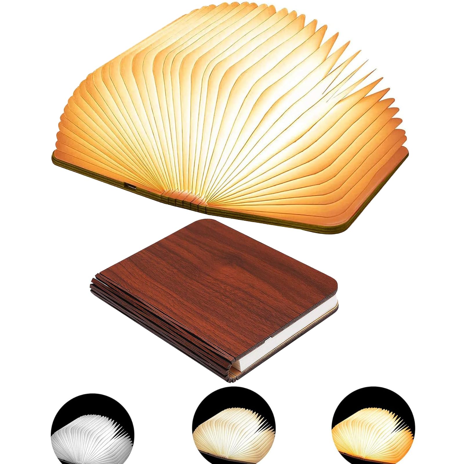 Ngtcglm 5.7Inch Wooden Book Light, 3 Colors Folding Book Lamp, USB Rechargeable,Unique Lamp,Book Lovers Gifts