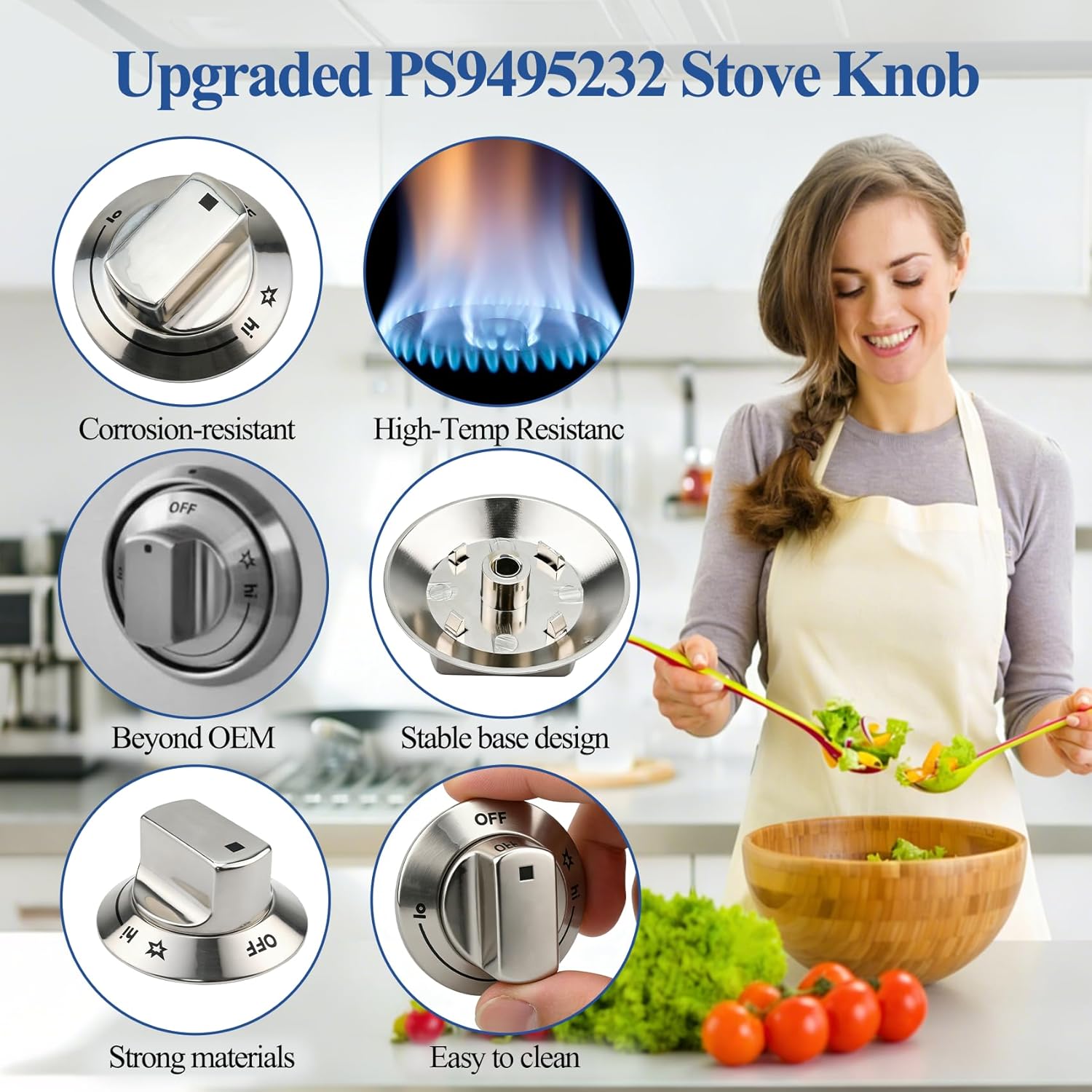 6Pcs 318242275 Burner Control Knob Replacement Part, Compatible with Electrolux Range/Cooktop E30DF74TPSA, E30GF74TPSA etc. Gas Stove Knob Replacement Part 3513943 AP5809411 PS9495232 EAP9495232